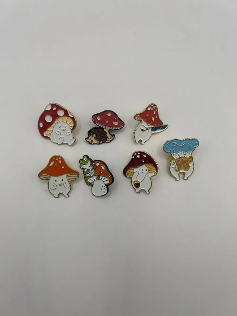 Cute Mushroom Enamel Pin Lot 7 Frog Hedgehog Kawaii Lapel Badge Set